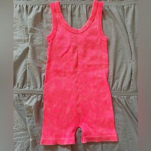 Zenana Stone Washed Ribbed Seamless Sport Romper in fuchsia